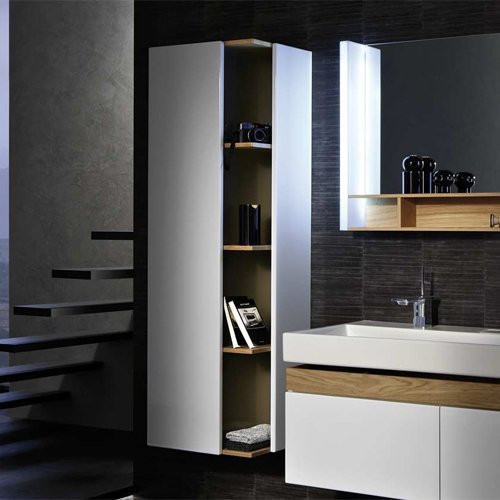 EB1179G-G1C Подвесная колонна 50 см, шарниры слева, (Ш 50 x Г 35 x В 150 cм), 3 полочки из цельного дерева,белый лак. Фото 3