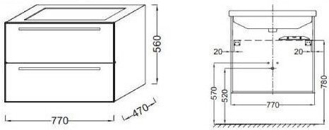 EB1277-N18 Мебель Struktura 77 см для раковины 80 см, Ш77*Г47*В56 см, 2 выдвижных ящика с механизмом, белый блестящий. Фото 2