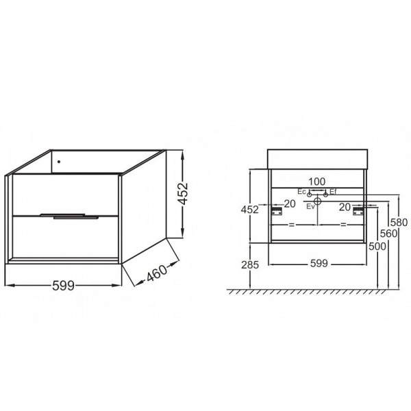 EB1666-J5-J5 VIVIENNE Тумба для раковины 60 см, к. белый блестящий, ф. белый блестящий. Фото 2