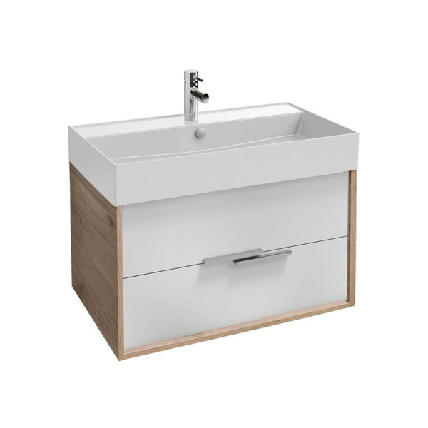 EB1667-E75-J5 VIVIENNE Тумба для раковины 80 см, к. дуб давос натуральный, ф. белый блестящий. Фото 1