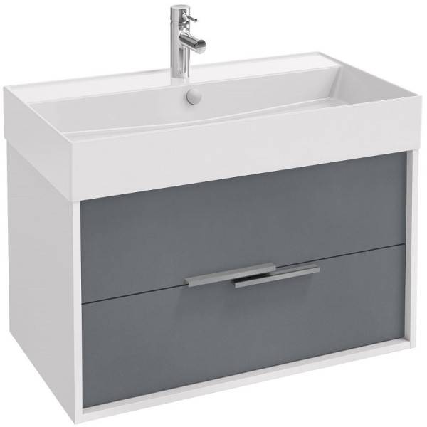EB1667-J5-J54 VIVIENNE Тумба для раковины 80 см, к. белый блестящий, ф. серый матовый. Фото 1