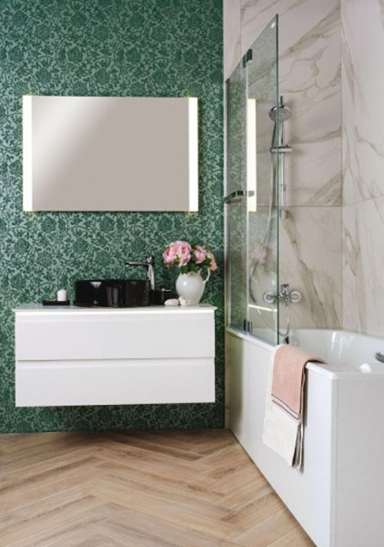 EB2084-J5 Тумба со столешницей и с подсветкой для накладной раковины, 100 см, цвет блестящий белый. Фото 4