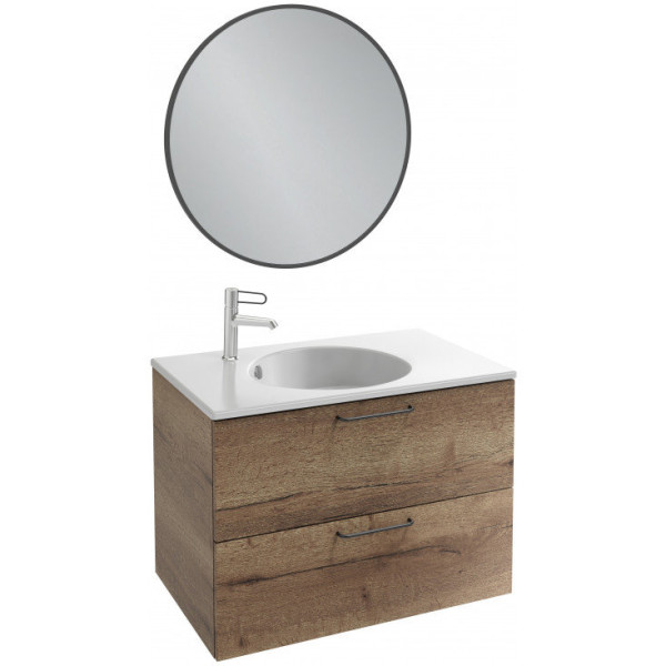 EB2522-R9-E52 ODEON RIVE GAUCHE Мебель для раковины-столешницы 80 см, 2 ящика, ручки Черные, цвет Дуб Табак. Фото 5