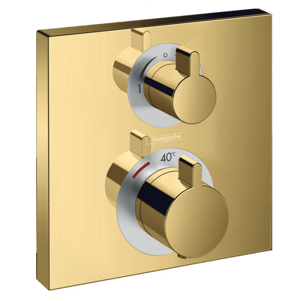 Ecostat Square Термостат, скрытого монтажа, для 2 потребителей, полированное золото. Фото 1