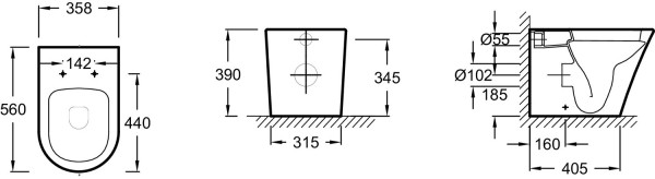 EDAA102-00 Rodin+ Приставной унитаз со стандартным ободом, белый. Фото 2