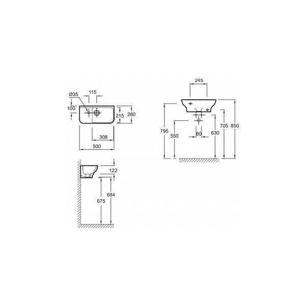 EGJ112-00 Рукомойник Struktura 50x 25,5 с отв.для смесителя,сл.пер.,белый. Фото 2