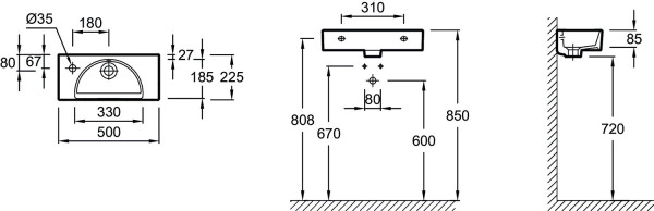 EGO112-55-00 Odeon RG Компактный рукомойник 50 см*22 см (отверстие слева). Фото 2
