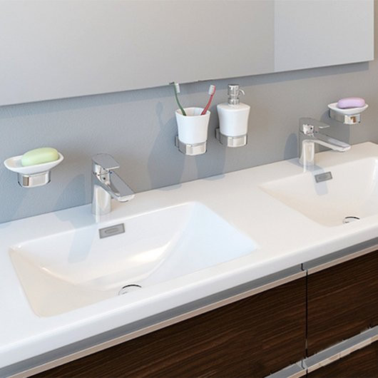 EXAA112-Z-00 Двойная подвесная раковина-столешница с гладкой нижней поверхностью140 х 46 см, Для установки на мебель. Фото 3