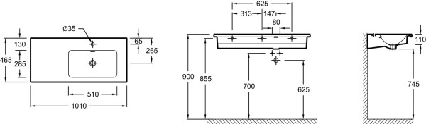 EXAD112-00 VOX Подвесная раковина-столешница 100 х 46 см, с «левым» крылом, Для самостоятельной установки. Фото 2