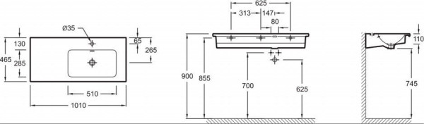 EXAD112-Z-00 (замена Vox стеклянная раковина-столешница 100 см EB2102) Подвесная раковина-столешница с гладкой нижней поверхностью 100 х 46. Фото 3
