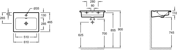 EXAF112-00 Подвесная раковинастолешница 60 х 46 см, для самостоятельной установки. Фото 2