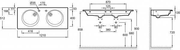 EXAT112-Z-00 Раковина-столешница Rive Gauche с гладкой нижней поверхностью (для установки на мебель), 120 см.. Фото 2