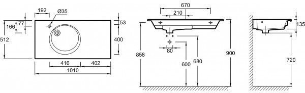 EXAU112-Z-00 ODEON RIVE GAUCHE Раковина-столешница с гладкой нижней поверхностью (для установки на мебель), 100 см.. Фото 2
