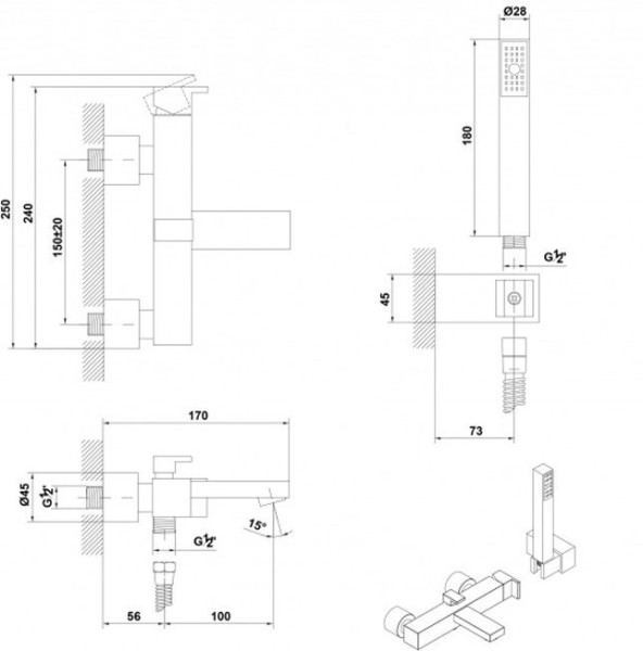 G3877600 Kirei смеситель для ванны с душевым набором. Фото 2