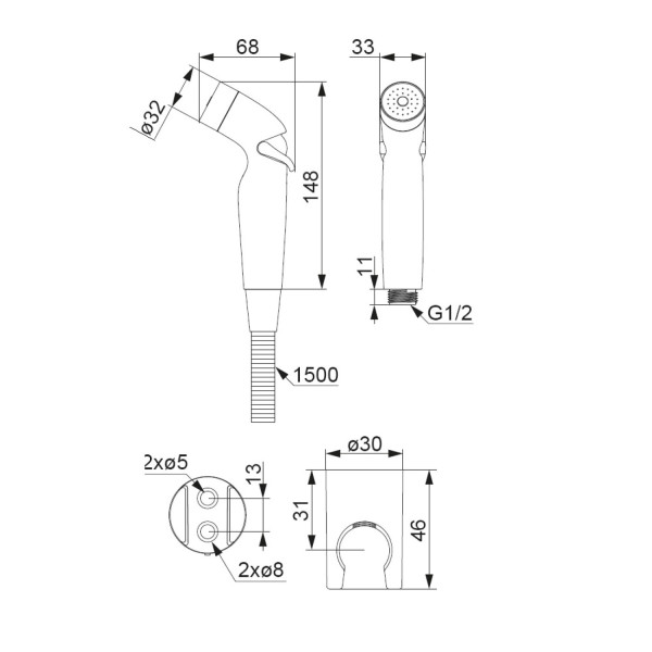 Гигиенический душ с держателем и шлангом. Фото 3