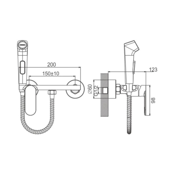 Гигиенический душ со смесителем BELZ B55645-5, матовое золото. Фото 2
