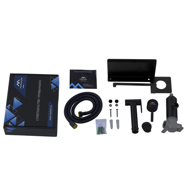 Гигиенический душ со смесителем и держателем туалетной бумаги FASHUN A57703-7, чёрный. Фото 3