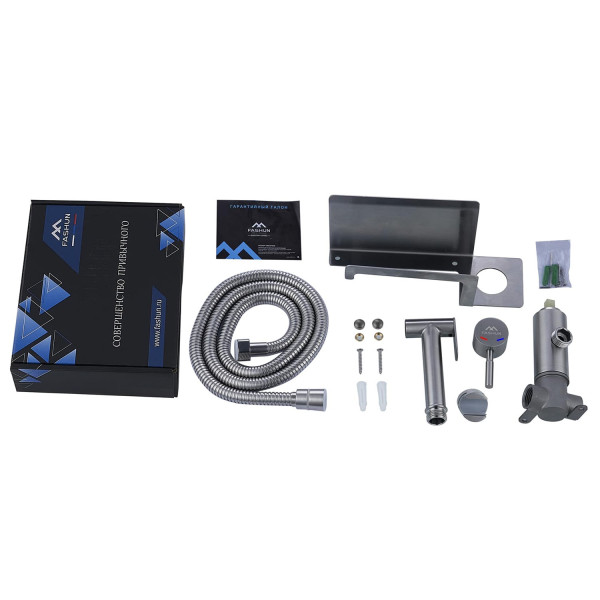 Гигиенический душ со смесителем и держателем туалетной бумаги FASHUN A57703, сатин. Фото 3