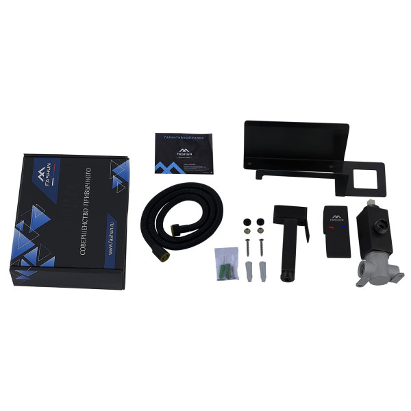 Гигиенический душ со смесителем и держателем туалетной бумаги FASHUN A57704-7, чёрный. Фото 3