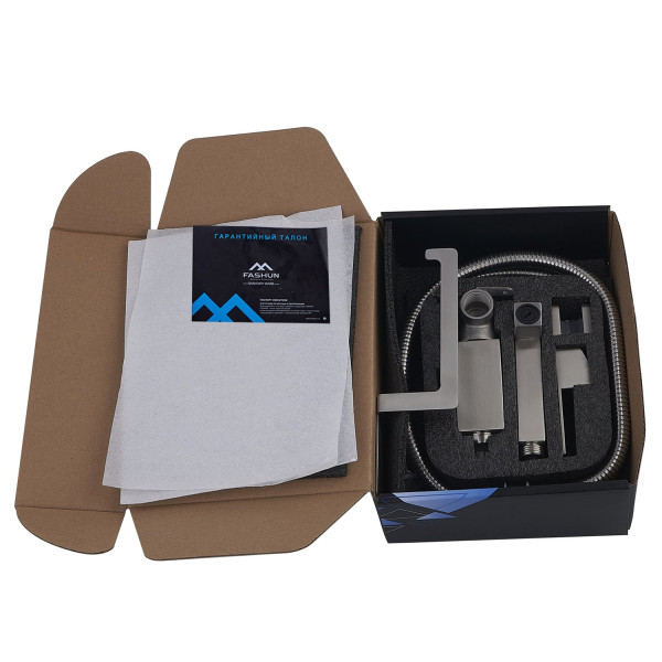 Гигиенический душ со смесителем и держателем туалетной бумаги FASHUN A57704, сатин. Фото 4