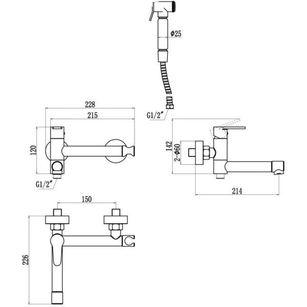 Гигиенический душ со смесителем и изливом Savol S-FXQ010, хром. Фото 2