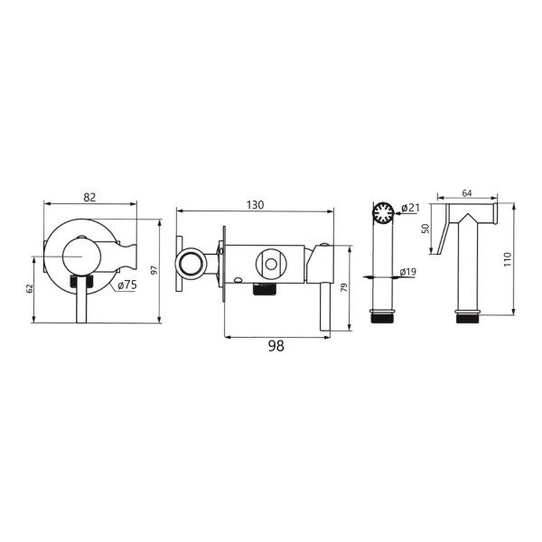 Гигиенический душ со смесителем Maretti Eleganza ENB30RV65, черный. Фото 2