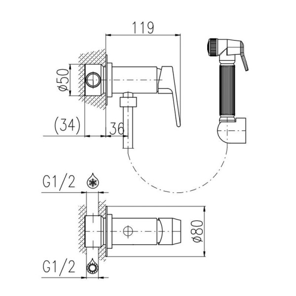 Гигиенический душ со смесителем Rav Slezak COLORADO CO147/1CMATC, черный/хром. Фото 2