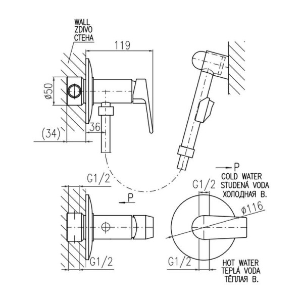 Гигиенический душ со смесителем Rav Slezak COLORADO CO247/1, хром. Фото 2