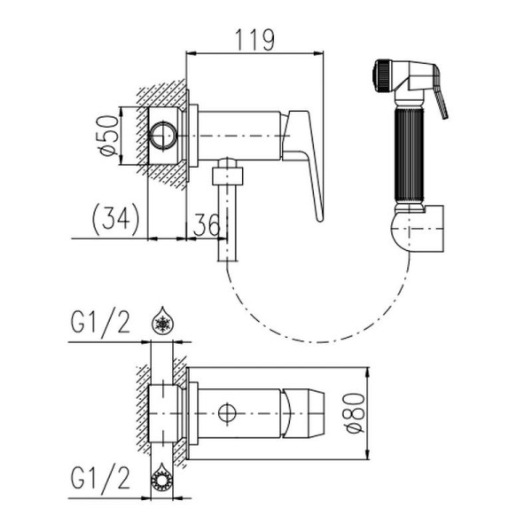 Гигиенический душ со смесителем Rav Slezak COLORADO CO247/1CMAT, черный. Фото 2