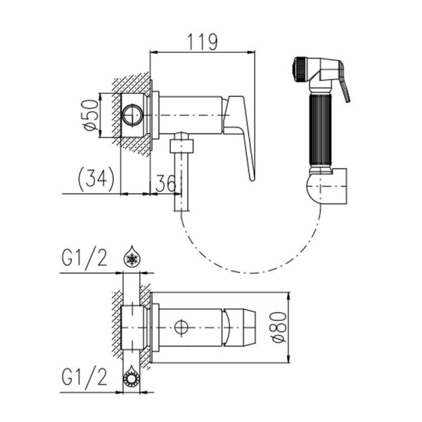 Гигиенический душ со смесителем Rav Slezak COLORADO CO347/1CMATZ, черный/золото. Фото 2