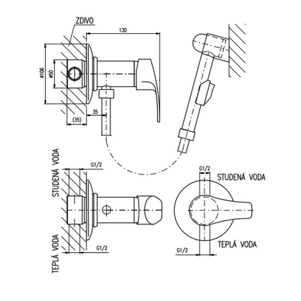 Гигиенический душ со смесителем Rav Slezak Kongo K047/1, хром. Фото 2