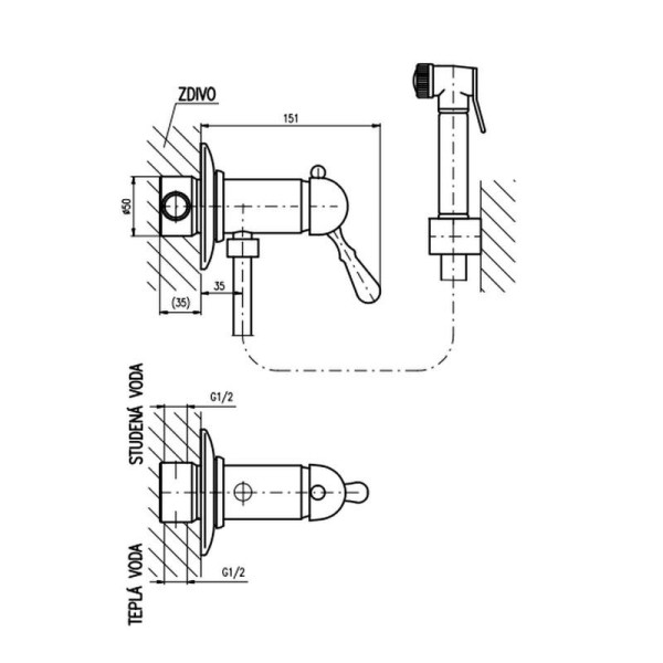 Гигиенический душ со смесителем Rav Slezak LABE L447SM, бронза. Фото 2