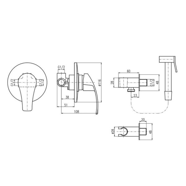 Гигиенический душ со смесителем Rav Slezak Mississippi MS042, хром. Фото 2