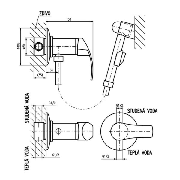 Гигиенический душ со смесителем Rav Slezak Mississippi MS047, хром. Фото 2