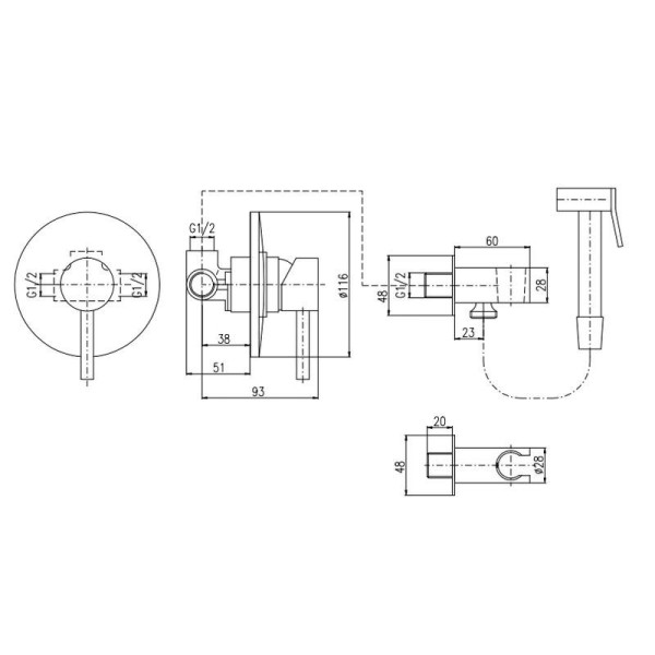 Гигиенический душ со смесителем Rav Slezak Seina SE942/1, хром. Фото 2