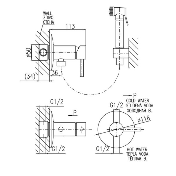 Гигиенический душ со смесителем Rav Slezak Seina SE947/1, хром. Фото 2