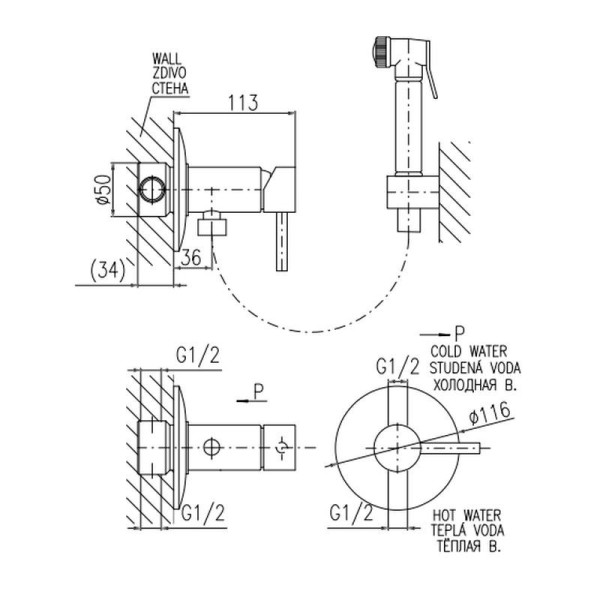 Гигиенический душ со смесителем Rav Slezak Seina SE947/1CMAT, черный. Фото 2