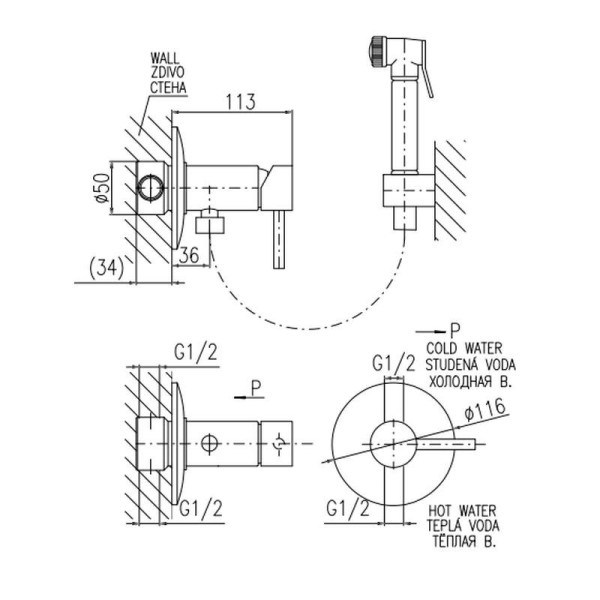 Гигиенический душ со смесителем Rav Slezak Seina SE947/1Z, золото. Фото 2