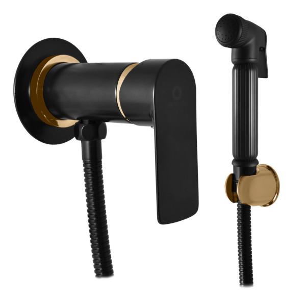 Гигиенический душ со смесителем Rav Slezak VLTAVA VT447/1CMATZ, черный/золото. Фото 1
