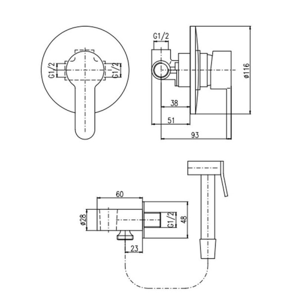 Гигиенический душ со смесителем Rav Slezak Zambezi ZA042/1, хром. Фото 2
