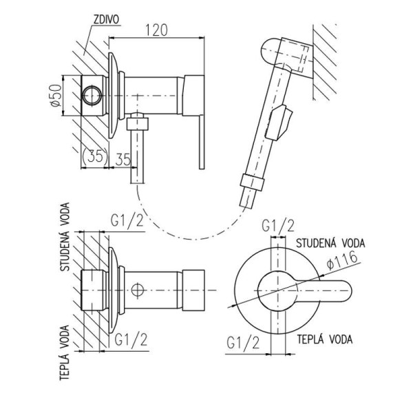 Гигиенический душ со смесителем Rav Slezak Zambezi ZA047/1, хром. Фото 2