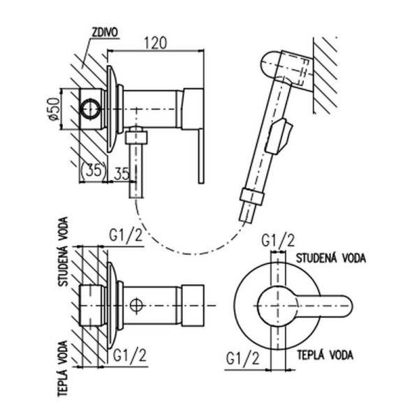 Гигиенический душ со смесителем Rav Slezak Zambezi ZA047, хром. Фото 2