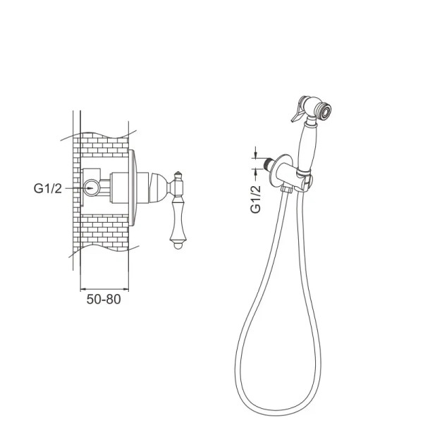 Гигиенический душ со смесителем Rose R0105, хром. Фото 2