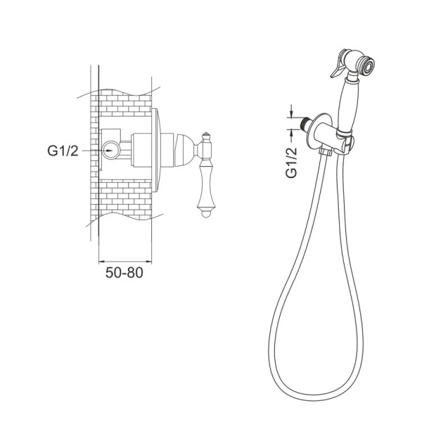 Гигиенический душ со смесителем Rose R0105Q, бронза. Фото 2