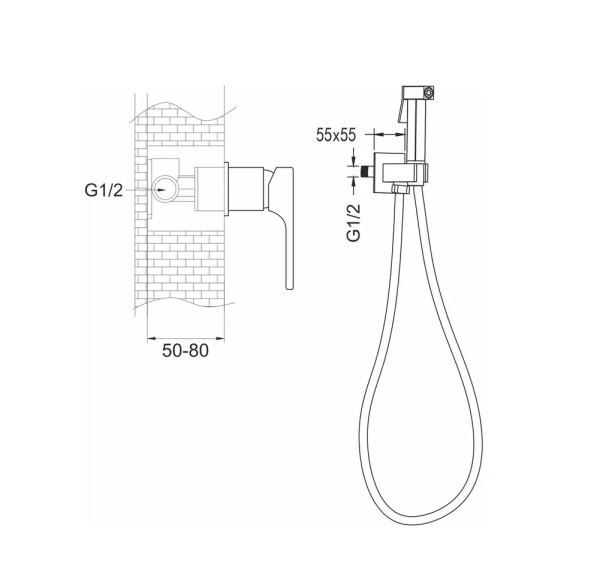 Гигиенический душ со смесителем Rose R1005H, черный. Фото 2