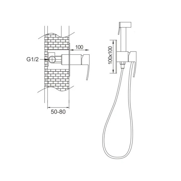 Гигиенический душ со смесителем Rose R1505F, белый/хром. Фото 2