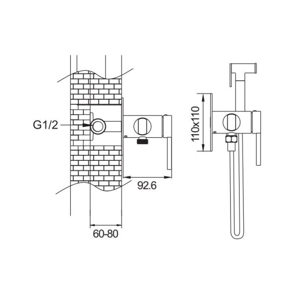 Гигиенический душ со смесителем Rose R235H, черный. Фото 2