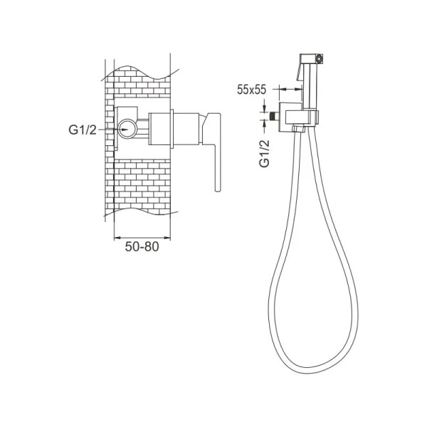 Гигиенический душ со смесителем Rose R2805H, черный. Фото 2