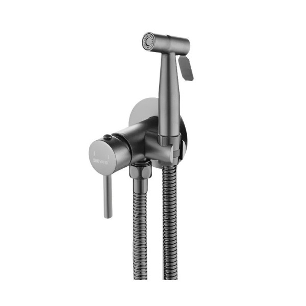 Гигиенический душ со смесителем Shevanik S147T, оружейная сталь. Фото 1