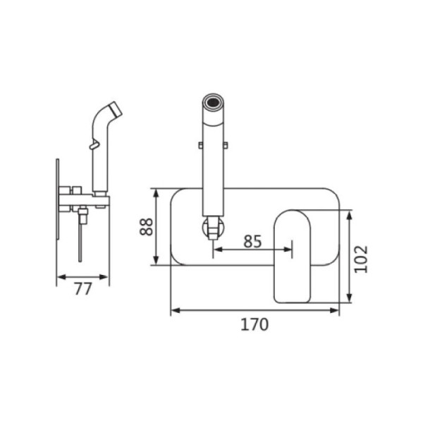 Гигиенический душ со смесителем Shevanik S4105T, оружейная сталь. Фото 2